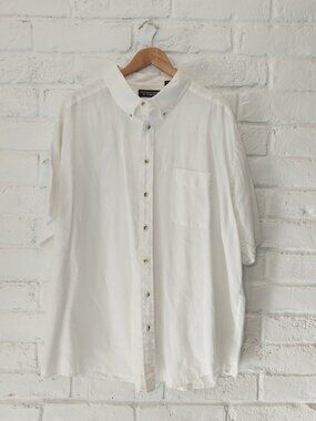 Roundtree & Yorke 100% Linen Shirt Mens 2XB Solid White Button Down Short Sleeve